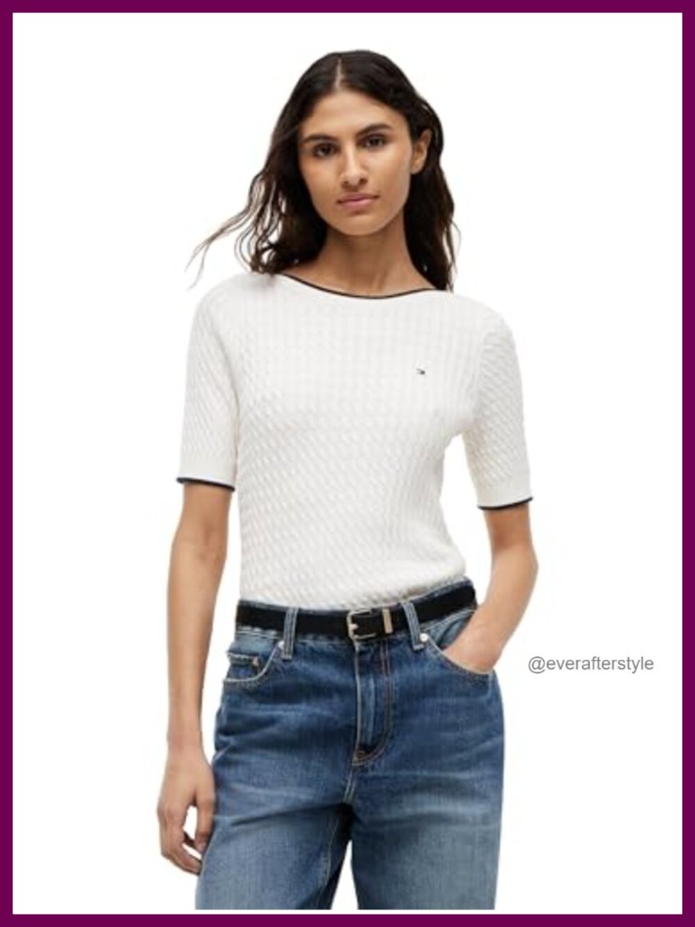Tommy Hilfiger Women's Fine Gauge Cable Knit Boat Neck Sweater Lightweight